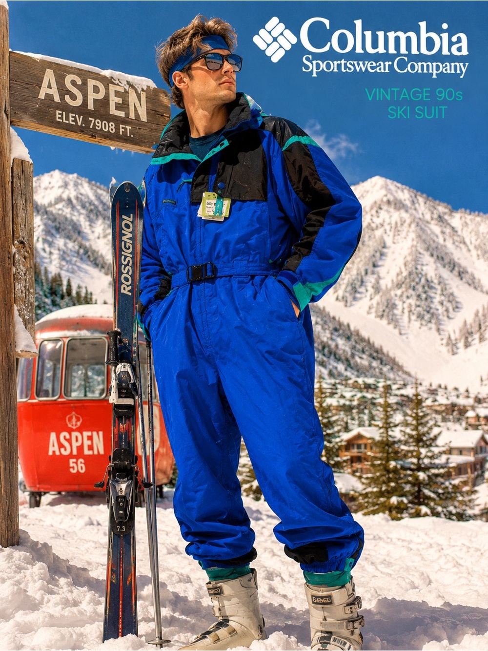 Columbia Vintage 90s Ski Snow Suit One Piece Men’s XL Blue Teal Snowsuit